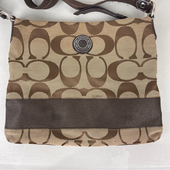 Coach Signature Monogram Crossbody Shoulder Bag Brown Medium Size - Picture 2 of 13